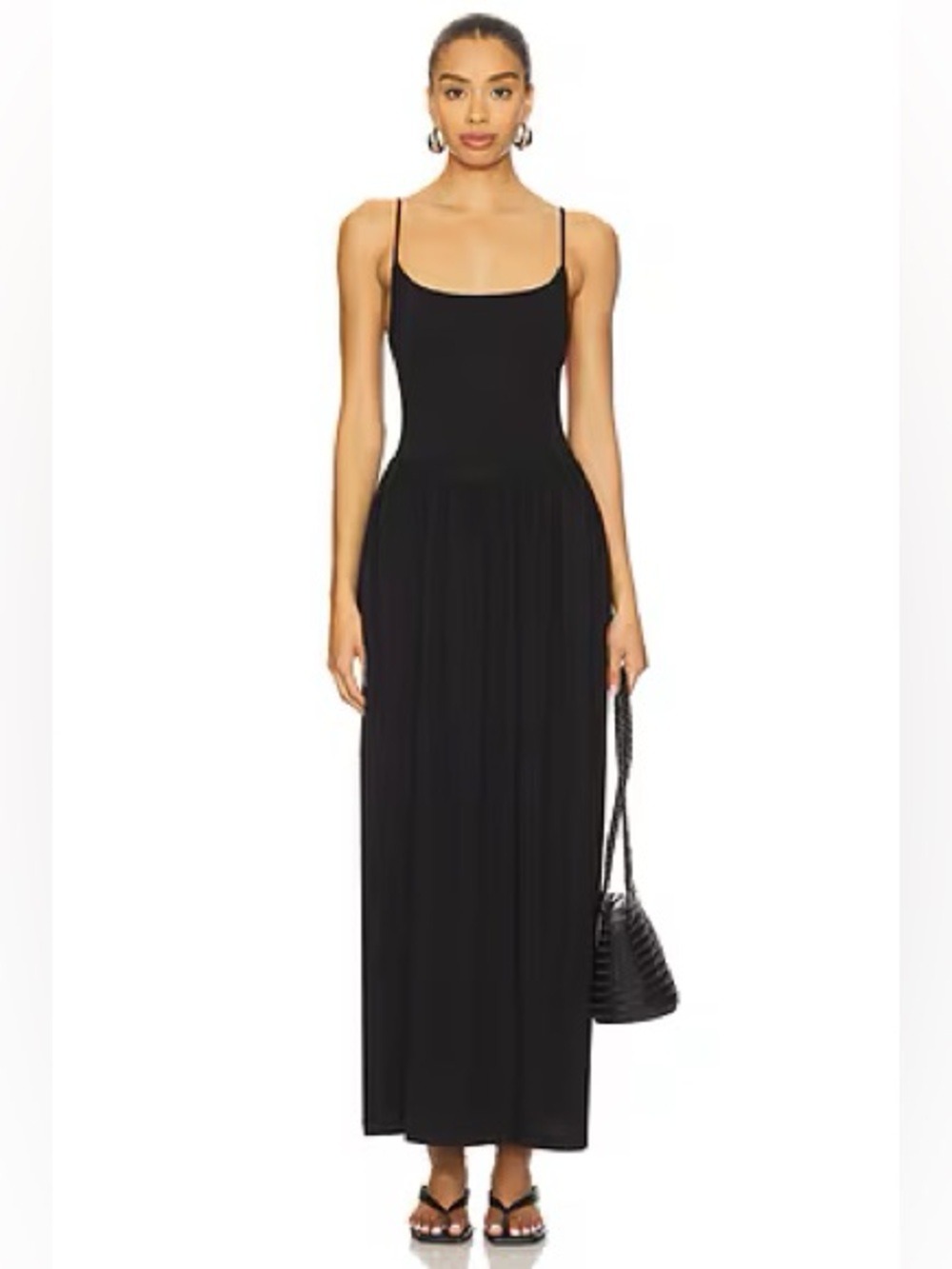 Bobi Black Maxi Cotton Sundress Adjustable Straps Size Large Nwt